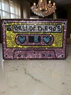 Rhinestone Cassette Tape Clutch Bag Y2K Glam Sparkly Statement Purse Pink Crysta